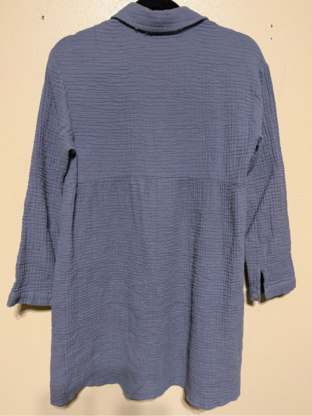 Zara Blue Textured Cotton Gauze Button Front Tunic Shirt Dress M - Picture 5 of 5